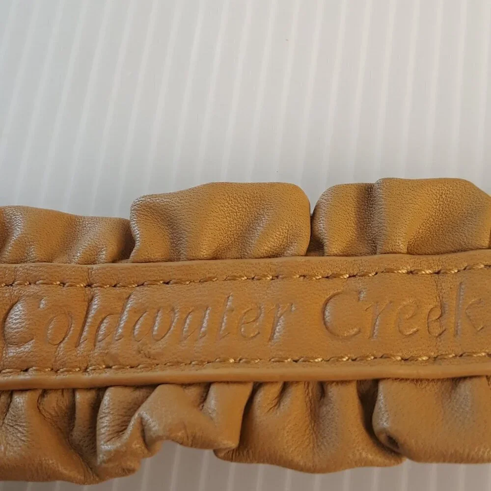 Coldwater Creek Leather Mustard Yellow Ruffle Belt XL Boho Festival Coquette